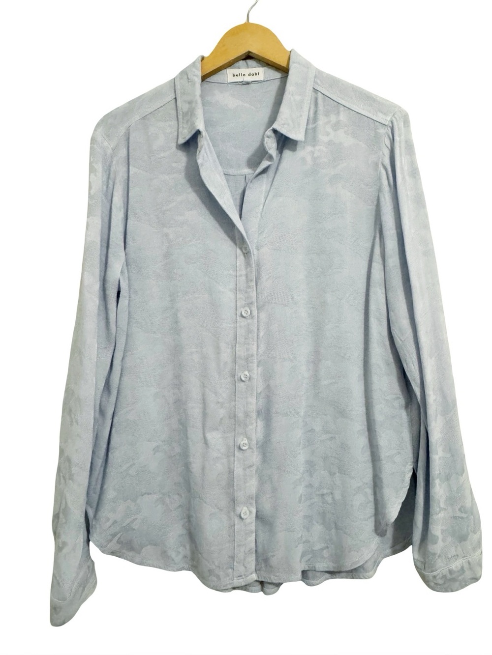 Bella Dahl Linen Blend Sky Blue Camo Long Sleeve Button Down Small